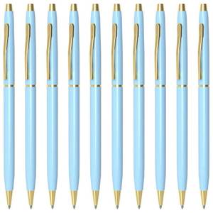 lot 18087 image: Cambond Slim Ballpoint Pens Bulk - Black Ink 1.0mm Medium Point Retractable Metal Pen for Police Uniform, Flight Attendant & Office, 10 Pack (Blue)
