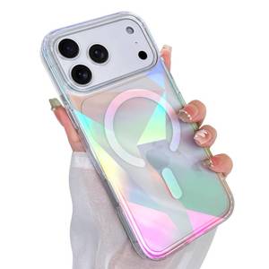 lot 18104 image: Heaofei Cute Case for iPhone 17 Pro Case for Women Girls  Compatible with Magsafe  Clear Glitter Girly Aesthetic Rainbow Sparkly Bling Magnetic Phone Cover, Iridescent Geometry