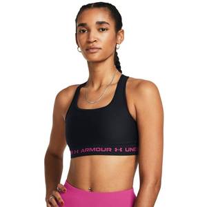 lot 18128 image: Under Armour Womens Crossback Mid Impact Sports Bra, (004) BlackBlackAstro Pink, Medium