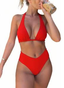 lot 18134 image: Layakanup Womens Bikini Swimsuits Triangle Push Up Top Cheeky V Cut Bottom Retro 2 Piece Bikini Sets(Red,S)