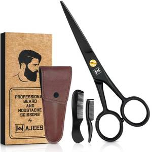 lot 18135 image: WAJEES Mustache & Beard Scissors for Men �� Professional 5 Stainless Steel Grooming Kit with Comb & Travel Case �� Sharp Facial Hair Trimming Tool for Mustache, Beard, Nose & Eyebrows