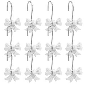 lot 18139 image: 12pcs Bow Knot Shower Curtain Hooks, Decorative Bathroom Bow Hangers Cute Metal Curtain Rings for Bathroom Baby Room Nursery Art Decor (White)