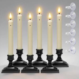 lot 19281 image: GenSwin Window Candles with Sensor Dusk to Dawn, Christmas Window Lights Battery Operated candlesticks with 3D Flame, LED Taper Candles with Black Holder and Suction Cup for Home Decorations(Ivory)