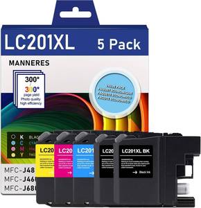 lot 19287 image: LC201 LC203 XL Ink Cartridges (5-Pack) BlackCyanMagentaYellow Compatible for Brother Printer High Yield - Replacement for Brother MFC-J460DW MFC-J885DW MFC-J880DW