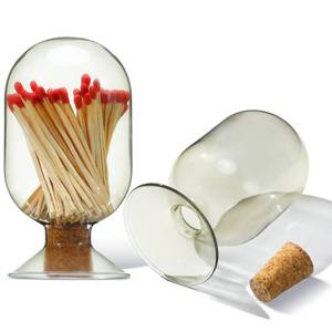 lot 19294 image: Teenyyou Smoke Grey Glass Match Cloche Holder Decorative Matches Jar Trendy Fireplace Display Decor, Not Include Sticks(5 x 2.87 Inch)