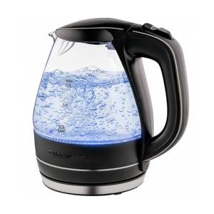 lot 19297 image: OVENTE Electric Kettle, 1.5L Borosilicate Glass Countertop Water Heater and Boiler for Coffee or Tea, BPA-Free, Auto Shut-Off, Boil-Dry Protection, Removable and Washable Spout Filter, Black KG83B (USED)