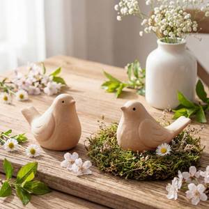 lot 19334 image: 2 Pcs Terracotta Birds Figurines Farmhouse Birds Statue Small Sculpture Rustic Home Decor Vintage Decorative Handmade Animal Bird Decor Ornament for Spring Home Office Table Centerpiece Decoration