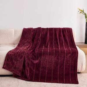 lot 19341 image: KORBLISS Super Soft Flannel Throw Blanket 50x60 Inches, Premium Checkered Jacquaed Silky Fleece Lightweight Bed Blanket All Season Use, Burgundy Strip, 50x60
