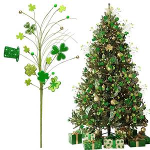 lot 19345 image: Thiccywoov 12 Pcs St. Patricks Day Shamrock Berry Stems Decor Tree Glitter Stems Ornaments for DIY Holiday(Green,Shamrock)