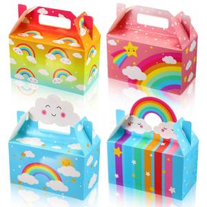 lot 20300 image: Nezyo 24 Pack Rainbow Party Favor Boxes Cloud Treat Rainbow Party Decorations Favors Kraft Paper Goodie Boxes with Handles Candy Goodies Gift for Kids Birthday Baby Shower Supplies