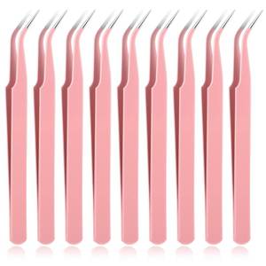 lot 20302 image: 8 Pcs Precision Tweezers, Stainless Steel Craft Tweezers for Crafting, Curved Tweezer Multipurpose Pointed Long Tweezer for Crafting DIY Bead Jewelry Making, Scrapbooking, Crafts, Nail Art (Pink)