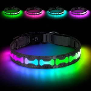 lot 20307 image: Flashseen LED Dog Collar Light Up USB-C Rechargeable, RGB 7 Colors 3 Modes Glow in The Dark Collar, Adjustable 360° Visibility Glowing Collars for Night Walking for Dogs (Grey, Small)