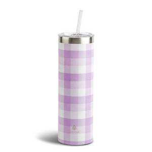 lot 20325 image: Manna Skinny Double-wall Insulated Stainless Steel Tumbler with Splash-proof 2-in-1 Lid and Reusable Tritan Straw - 30 Oz - Purple Plaid