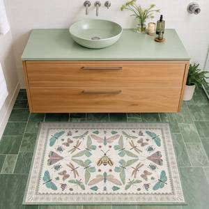 lot 20326 image: Hazo Haus Washable Boho Bathroom Rug 2x3, Small Throw Rugs for Kitchen, Powder Room, Front Door Indoor Entrance, Non Slip Low Pile Stain Resistant, Dusty Green Colorful Cool Insect Aethestic