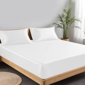 lot 20343 image: LINENWALAS Tencel Lyocell Fitted Sheet Only with Secure Snug Fit All Around Elastic 16 Inches Deep Pocket - Softest Cooling Eucalyptus Silk Bedding (White, California King)