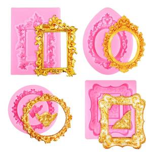 lot 20358 image: JJUNW 4 Pcs Photo Frame Silicone Molds, Baroque Style Air Dry Clay Molds, Mini Frame Molds Silicone for Cupcake Topper Cake Decoration Chocolate Candy Polymer Clay