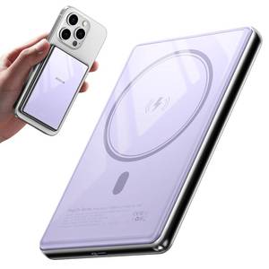 lot 20373 image: Kuulaa 10000mAh Magsafe Power Bank Ultra Slim 0.53 Magnetic Wireless Portable Charger with USB-C Output, 20W PD Fast Charging for iPhone 1615141312 Series, Tempered Glass Design