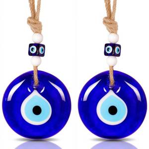 lot 20379 image: BCS - 2 Pcs Blue Evil Eye Decor Home Wall Hanging 3.5 Glass Handmade Turkish Nazar Amulet Good Luck and Protection Charm