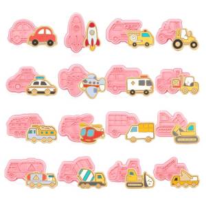 lot 20385 image: Guiqulai 14 PCS Transportation Vehicle Cookie Cutters with Plunger Stamper, Car Cookie Mould Set, Transportation Theme Set Embossing Dies, Construction Vehicles Cookie Cutters Set for Fondant Cookies