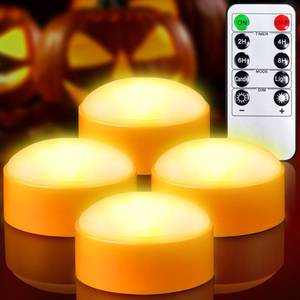 lot 20386 image: Yakpo 2 Pack Battery Operated Timer Halloween LED Pumpkin Lights with Remote, Flameless Flickering Orange Jack O Lantern Light, Outdoor Electric Orange Candle for Halloween Pumpkin Decorations