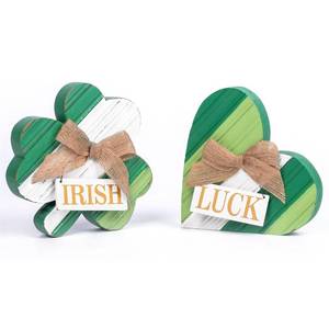 lot 20388 image: Valery Madelyn St Patricks Day Decorations for Table, 2 Pcs Wooden Shamrock Decor, St Patricks Day Table Centerpieces for Shelf Tiered Tray Mantel Office with Heart and Clover, 4 Inch