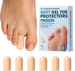 lot 20401 image: Dr. Frederick��s Original Soft Gel Toe Caps - 6 ct - Doctor-Developed Toe Protectors for Ingrown Toenails, Blisters, Corns & Calluses �� Cushioned Toe Sleeves for in-Shoe Comfort - Beige - Small