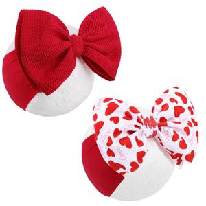 lot 20417 image: Lanmerry Valentines Baby Bow Headbands for Girls Waffle Tied Bow Hairbands Handmade Cute Red Love Heart Head Wraps Hair Accessories for Infant Toddler Kid 2Pcs
