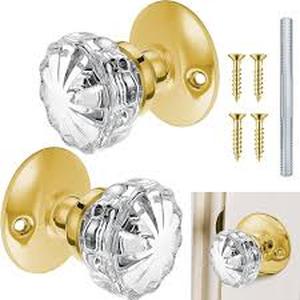 lot 18043 image: Privacy Door Knob Set with Crystal Glass Handle