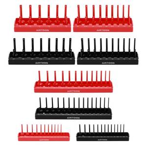 lot 1017 image: AIRTOON 8-Piece Socket Organizer Trays, SAE and Metric Socket Tray Set, 14, 38, and 12 Drive Deep and Standard Socket Holders Organizers for Toolbox, Black & Red