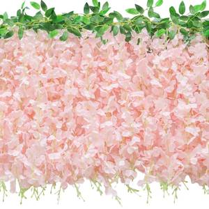 lot 1034 image: SIVEPY 60 Branches Wisteria Hanging Flowers, 4Pcs Wisteria Artificial Flowers Garland, Artificial Wisteria Vine Silk Hanging Flower for Home Garden Outdoor Ceremony Wedding Arch Floral Decor (Pink)
