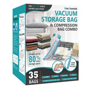 lot 1047 image: Cozy Essential Vacuum Storage Bags, Compression Space Saver Bags for Clothes, Comforters, Blankets, Pillow, Bedding, Sealer Clothing Storage,35 Combo