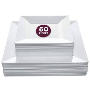 lot 1048 image: Ayas 60ct Square Plastic Disposable Plates, White - 9.5-Inch 30 Dinner and 6.5-Inch 30 Salad Plates for Party - Heavy-Duty Hard Plastic Design for Wedding, Event, Christmas, and Thanksgiving