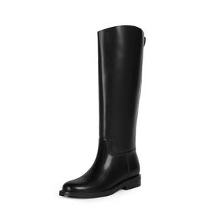lot 1053 image: QIY Flat Boots For Women No Heel Black Faux Leather Chunky Heels Knee High Boots For Women Dressy Low Heel Slip On Round Toe Shoes Black Tall Long Winter Boot Size 8.5