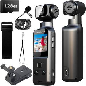 YONDENE Body Camera 5K with External Microphone, Video & Audio Mini Vlog Camera with 270Â° Rotated Lens, Pocket Cam for Sport, Outdoor, Riding, Travel, 128GB Included