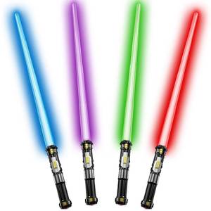 lot 2162 image: Cawiew 4 Pack Light up Sword Saber with FX Sound (on-Off Control) and Full Retractable Handle, 4 Colors LED Glow in The Dark Toy for Kids Adult