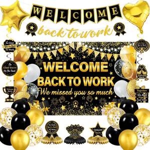 lot 2168 image: 27pcs Welcome Back to Work Decorations Office Black Gold Welcome Back to Work Banner Balloons We Missed You So Much Backdrop Hanging Swirls Table Centerpieces Foil Balloons for Back to Work Office