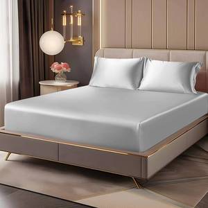 lot 2170 image: BEDELITE Satin Fitted Sheet and Pillowcase Set, Luxury Soft Similar to Silk Bottom Bed Sheet with Elastic Corner Straps, Deep Pocket up to 15 Inch, 1 Fitted Sheet and 1 Pillowcase(Twin, Grey)