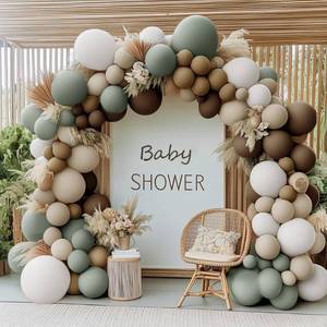 lot 2188 image: Dusty Green Nude Balloon Arch Double Stuffed Sage Green Brown Beige White Sand Cream Balloon Garland Kit for Neutral Baby Shower Birthday Wedding Woodland Wild One Fall Dinosaur Party Decor