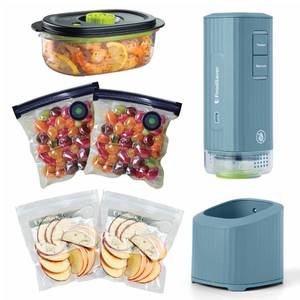 lot 2190 image: FoodSaver Mini Handheld Vacuum Sealer Machine with Marinate Setting & Charging Dock  Cordless Food Vacuum Sealer for Freezer, Storage, Sous Vide, Meal Prep  Blue