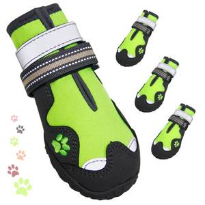 lot 2196 image: FISHOAKY Dog Shoes for Large Dogs, 360°Anti Slip Medium Dog Boots & Paw Protectors Winter Snowy, Waterproof 4Pcs Dog Booties with Reflective Strips (Size 8 2.95x3.46(WL), Green)