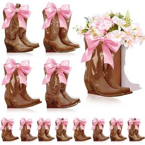 lot 2201 image: Memorywuu 12 Set Brown Western Cowboy Bow Boots Flower Boxes Centerpiece Boot Shape Gift Boxes Western Party Decoration Vase Centerpiece for Table Boots for Rodeo Birthday Baby Shower Wedding Supplies