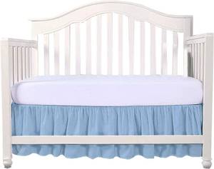 lot 2212 image: Crib Bed Skirt 28�� x 52�� with 14�� Drop �� Split Corners Dust Ruffle, Microfiber - Breathable, Durable, Elastic Adjustable Fit, Soft Nursery Bedding for Baby Boys & Girls, Light Blue Solid