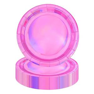 lot 2217 image: HiEnjoin 50PCS Iridescent Pink Holographic Paper Plates, 7 Inch Disposable Dessert Plates Sparkling Party Cake Plates for Mermaid Birthday Wedding Party Decorations