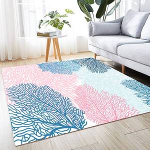 lot 3441 image: QH Blue and Pink Coral Area Rug 5x6 Floor Mats Washable Non-Slip Large Rugs for Living Room Kitchen Bedroom Dining Room Outdoor Home Decor