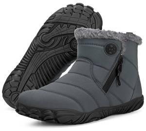 lot 3446 image: Womens Mens Barefoot Boots Shoes Winter Snow Boots Warm Ankle Booties Zero Drop Sole Wide Toe Box Fur Lined Outdoor Sneakers,46 Grey