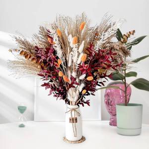 lot 4227 image: Fall Pampas Grass Decor for Home Warm Autumn Thanksgiving Table Boho Fluffy Dried Flowers Bouquet Orange Red