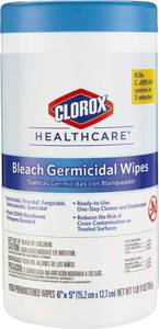 lot 4231 image: Clorox Healthcare Bleach Germicidal Wipes, 6 x 5, 150 Count Canister (Package May Vary)