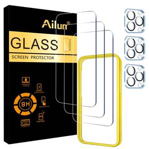 lot 4238 image: Ailun 3 Pack Screen Protector for iPhone 15 Pro 6.1 inch  3 Pack Camera Lens Protector with Installation Frame,Case Friendly Tempered Glass Film,9H Hardness - HD