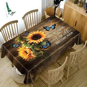 lot 4240 image: JangXM Rustic Rectangle Tablecloth Spill Proof Waterproof Butterflies Table Cover Table Decor Cover, Farmhouse Sunflower Table Clo Brown and Yellow 54x70.9 inches(140x180cm)