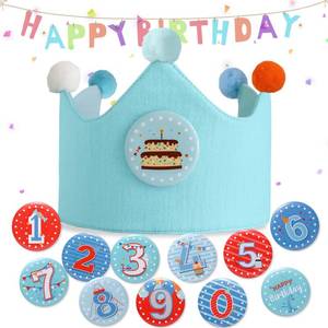 lot 4242 image: Ulibanner Reusable Birthday Crown, Numbers, Kids Birthday Hat, Fabric Crown, Toddler Boy Girl Baby Bday Hats (Sky blue  light blue1)